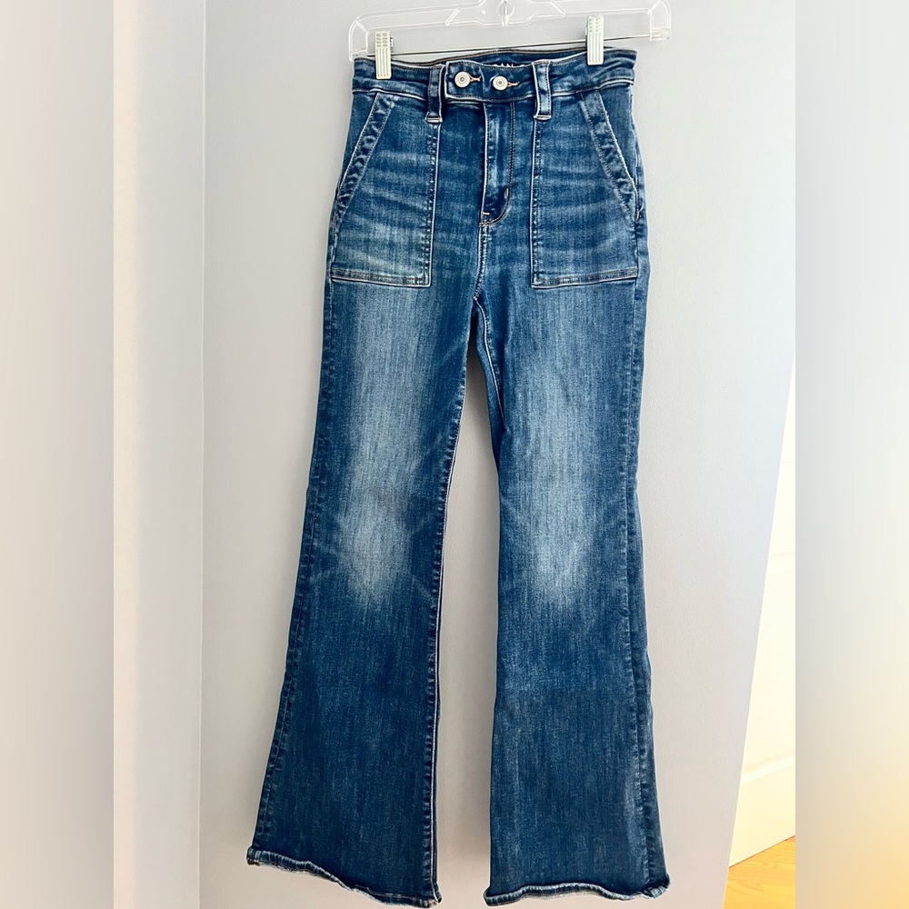 American Eagle Outfitters Blue Flare Wide Leg Jeans
